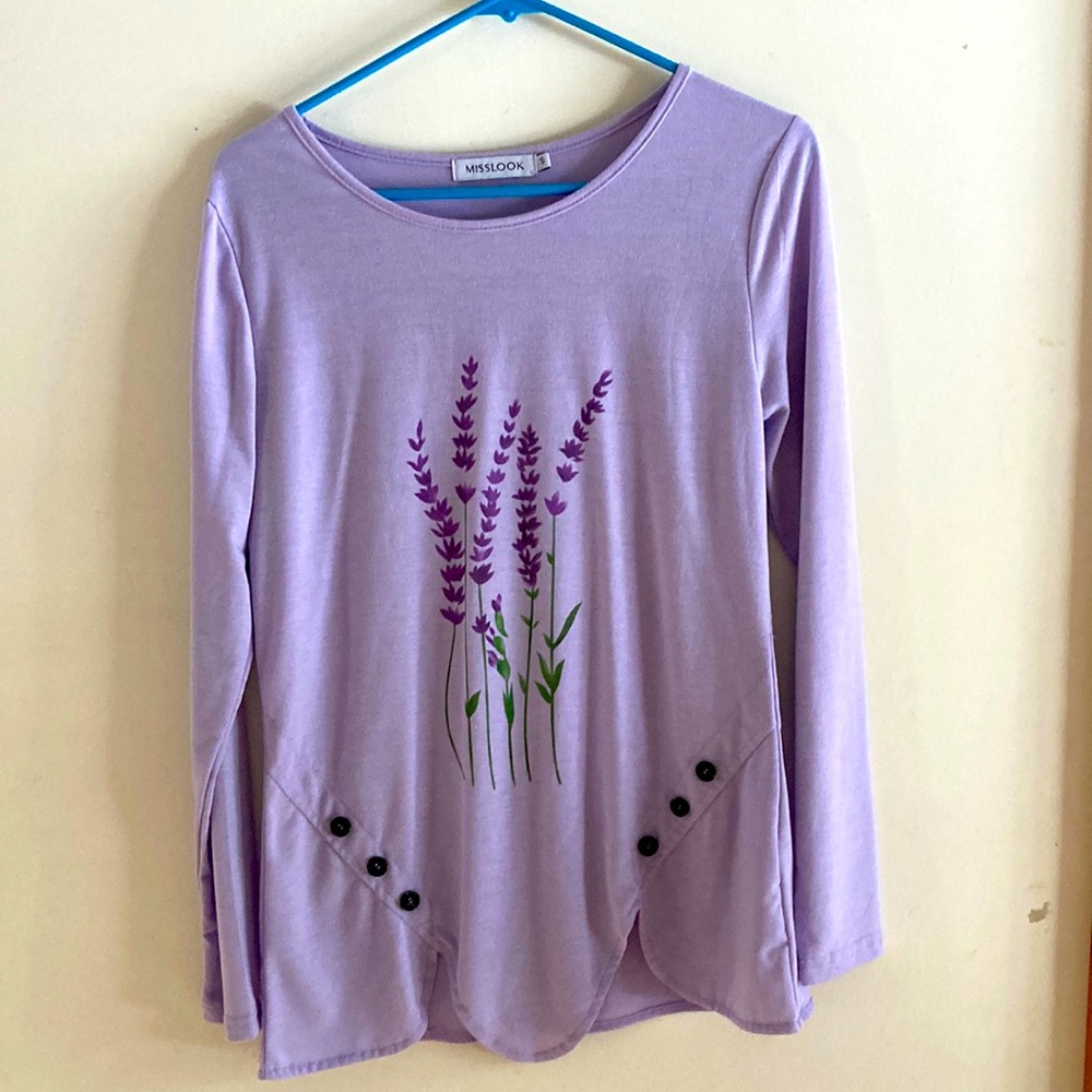 Misslook Lavender Long-Sleeve Cotton Top